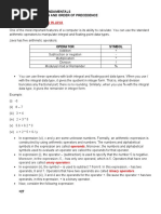 1 Arithmetic Operators and Order of Precedence