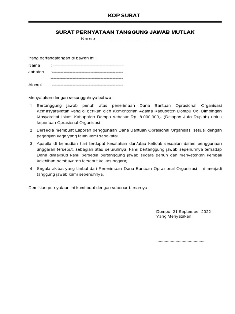 Contoh SPTJM Dan Surat Kebenaran Dokumen | PDF
