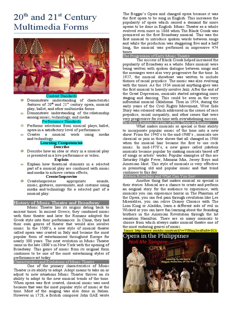 20th and 21st Century Multimedia Forms | PDF | Musical Theatre | Opera