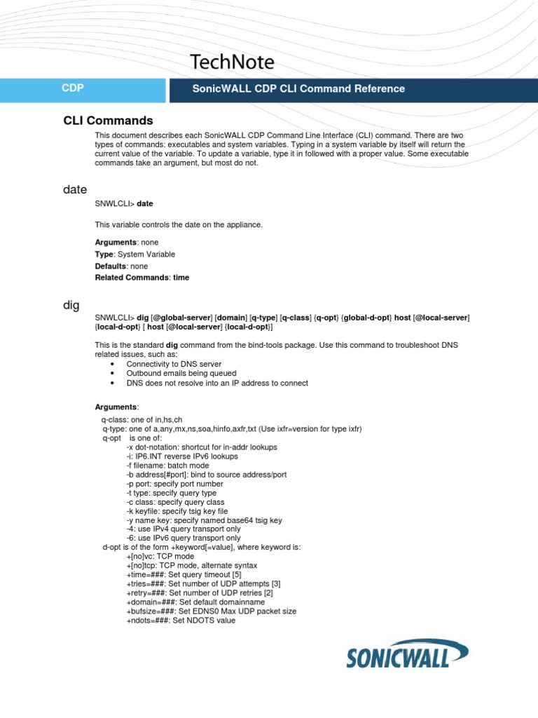 SonicWALL CDP CLI Command Guide | PDF | Domain Name System | Ip Address