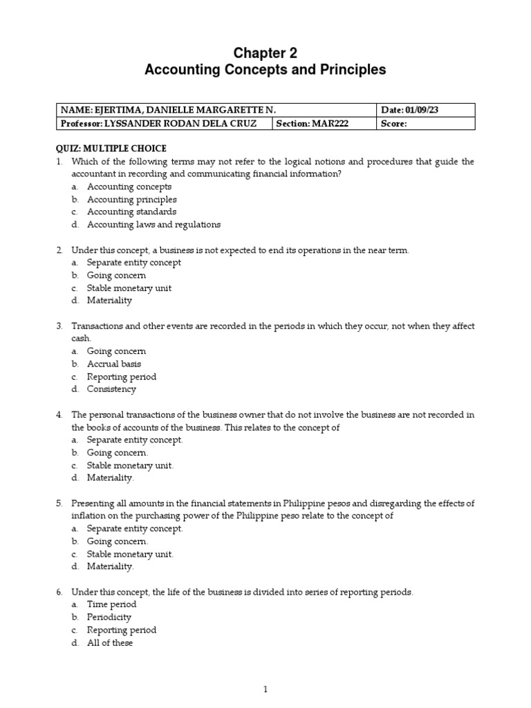 Quizzes Chapter 2 Accounting Concepts and Principles PDF