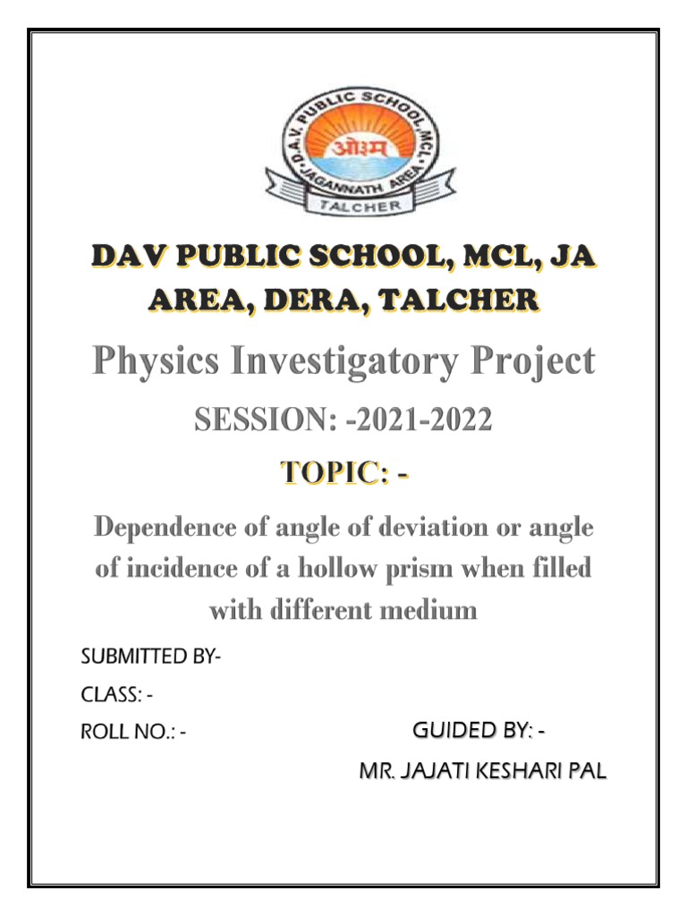 Phy Investigatory Project | PDF | Refractive Index | Refraction