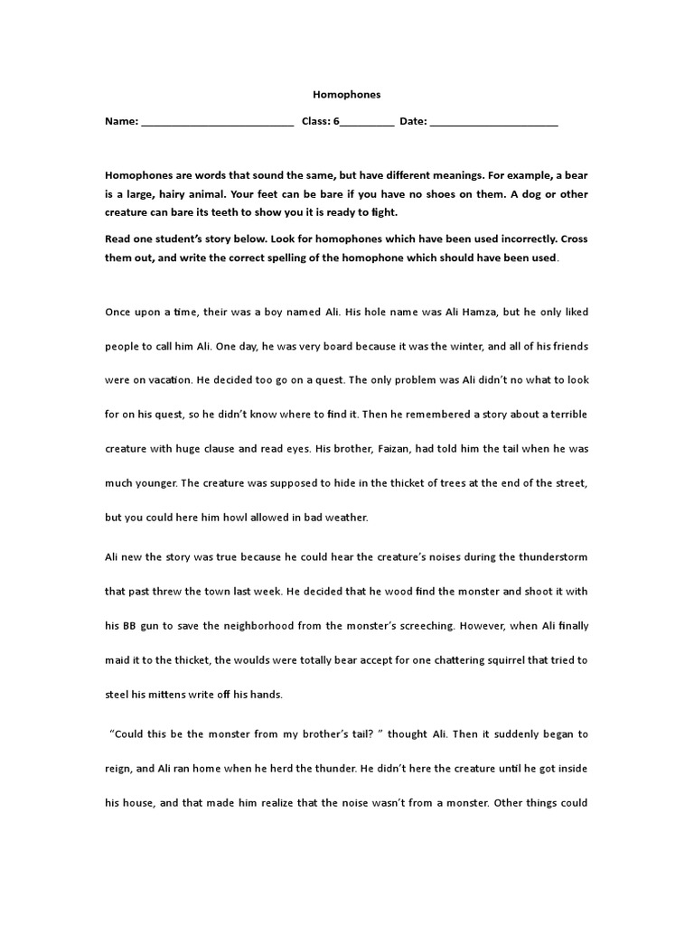 Homophones Pdf