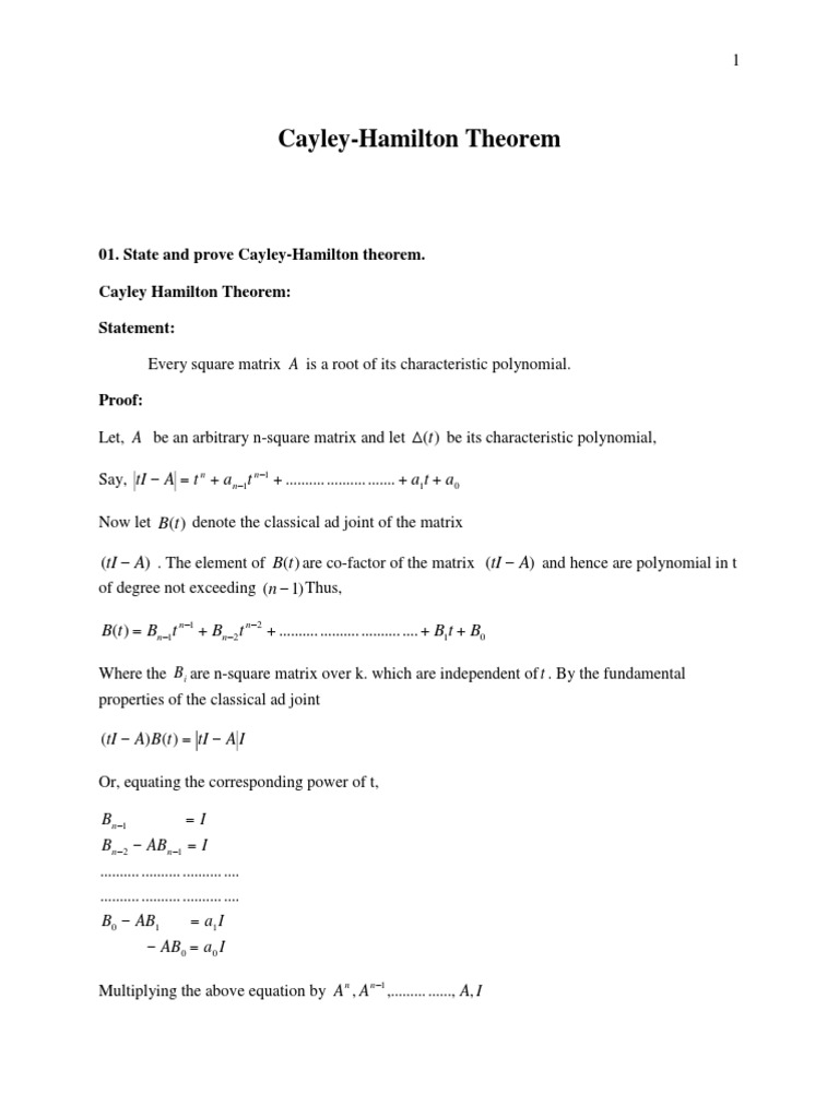 CayleyHamilton theorem (Lecture Note) PDF Eigenvalues And