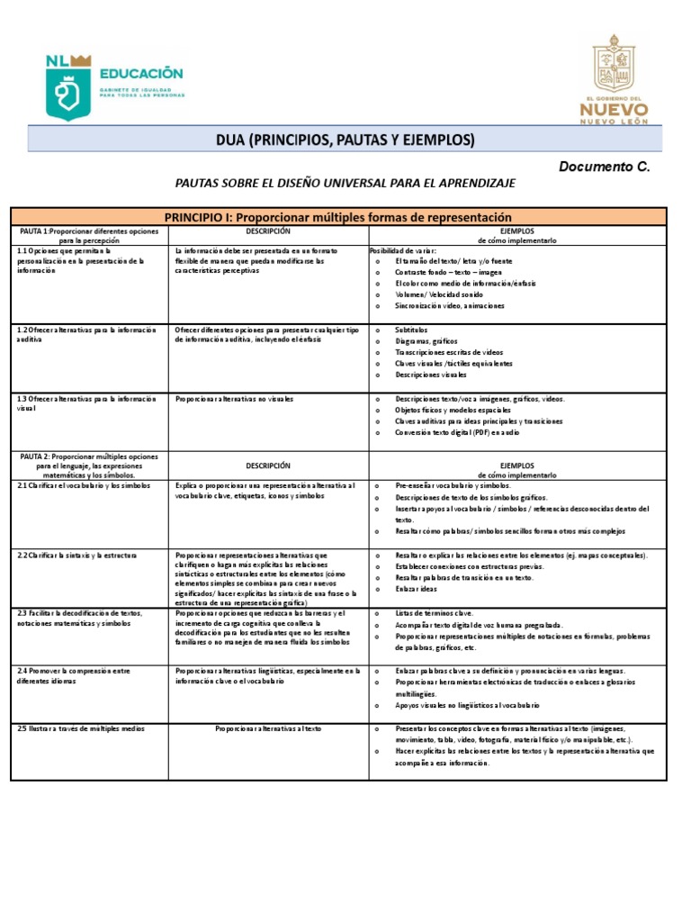 Principios y Pautas del DUA: Ejemplos | PDF | Las emociones | Evaluación