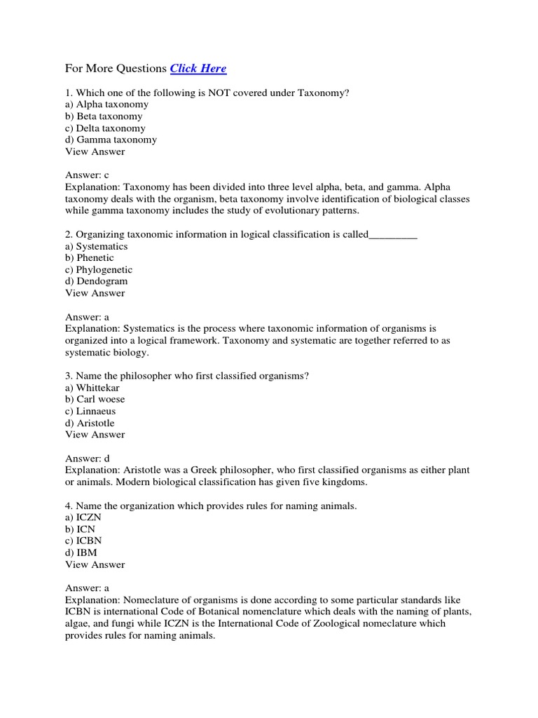 Mcq on taxonomy pdf taxonomy biology scientific classification