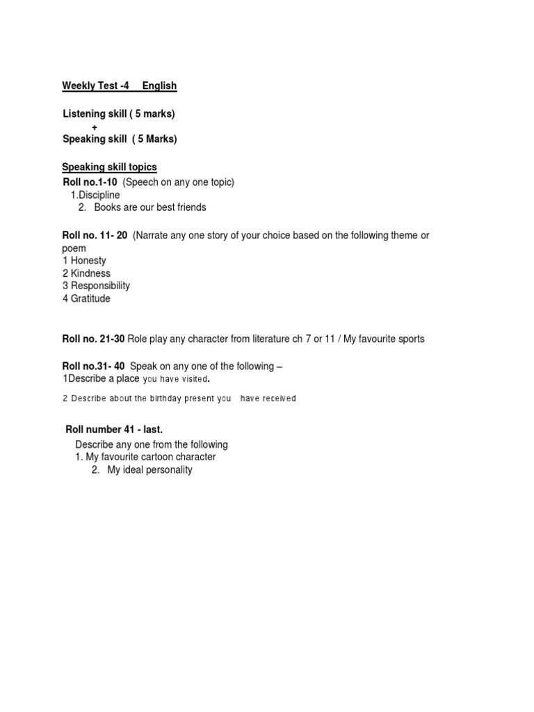 Speaking Skill Topics Pdf