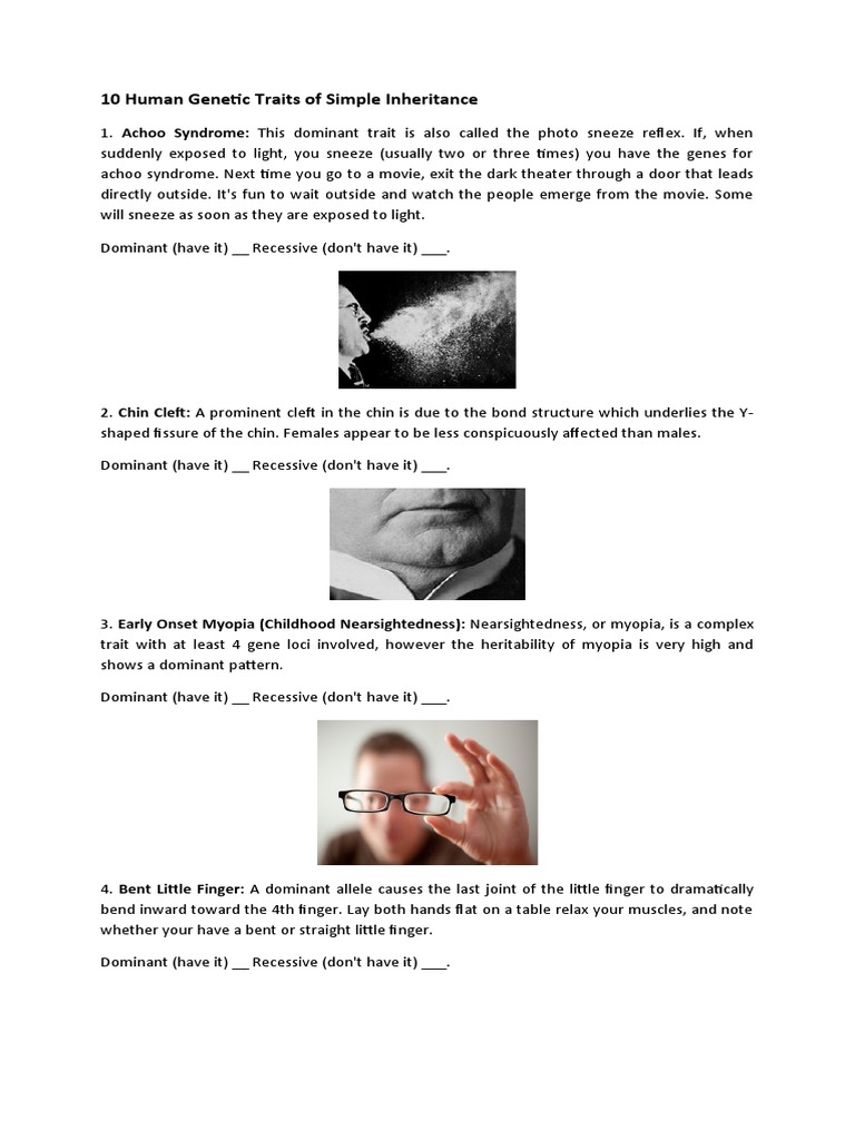 10 Human Genetic Traits of Simple Inheritance | PDF | Dominance ...