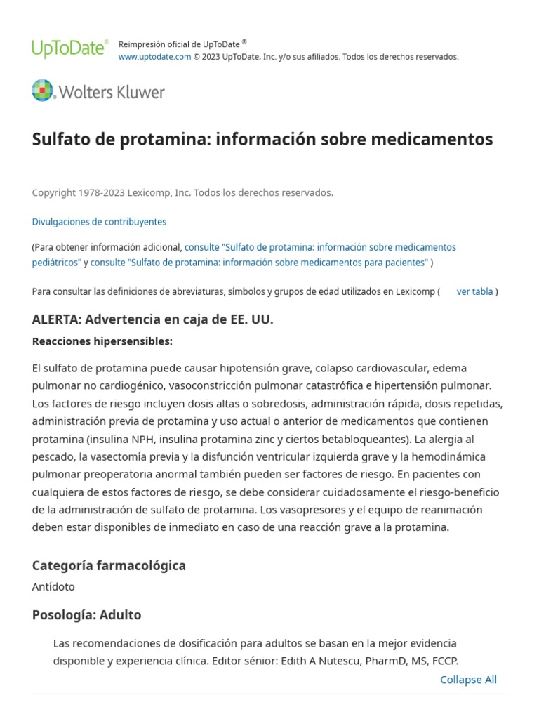 Protamine Sulfate - Drug Information - UpToDate | PDF | Medicamentos ...
