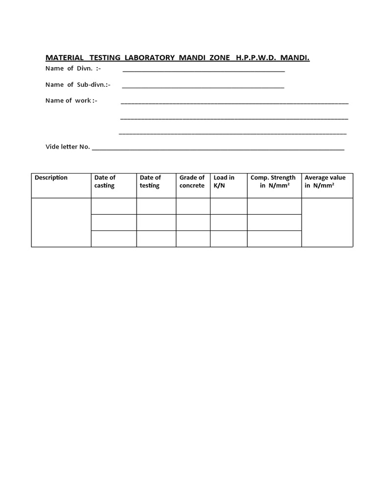 Material Testing Laboratory Mandi Zone H P P W D Mandi | PDF | Concrete ...