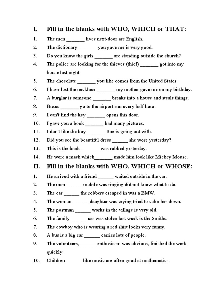 Fill in The Blanks With WHO | PDF