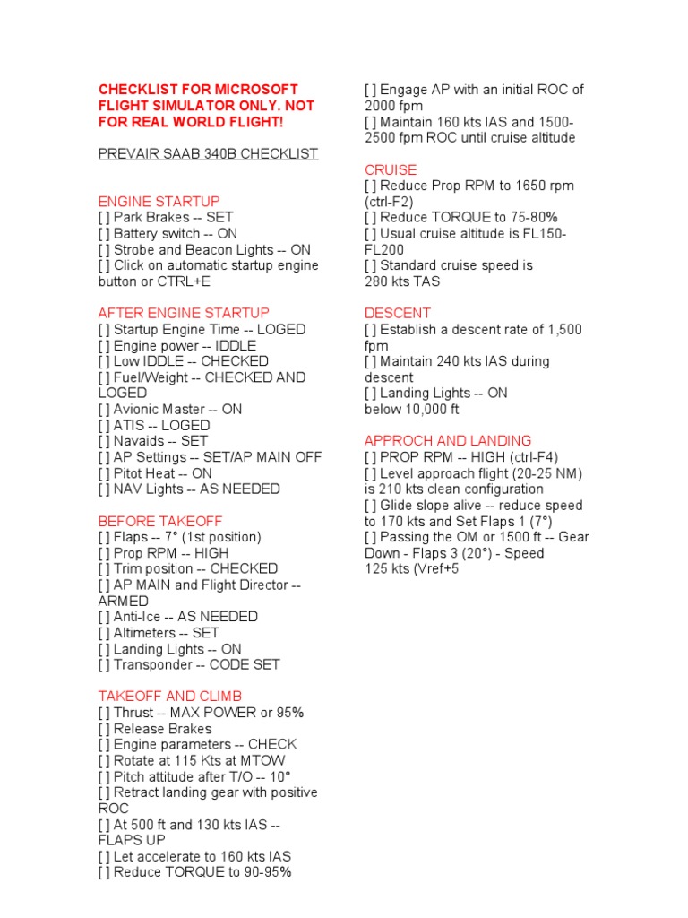 SAAB 340 Checklist