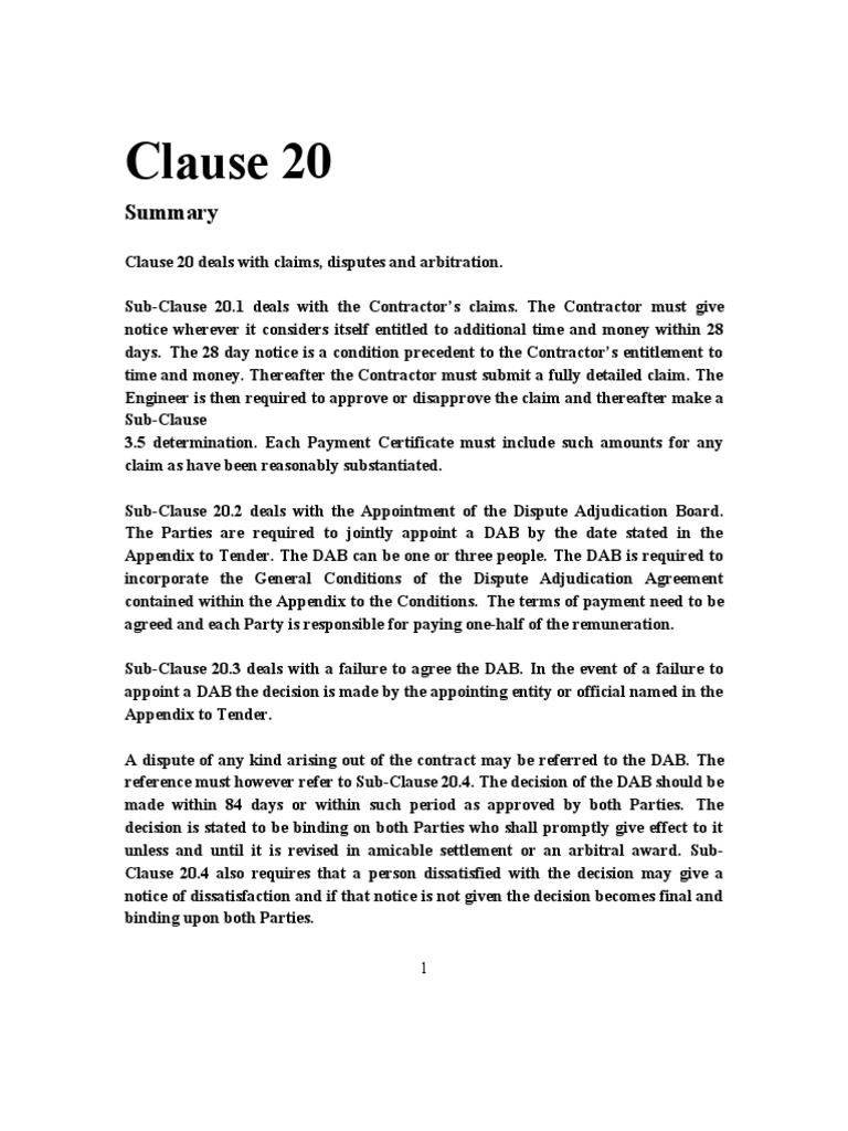 FIDIC Clause 20: Claims and Disputes | PDF | Burden Of Proof (Law ...