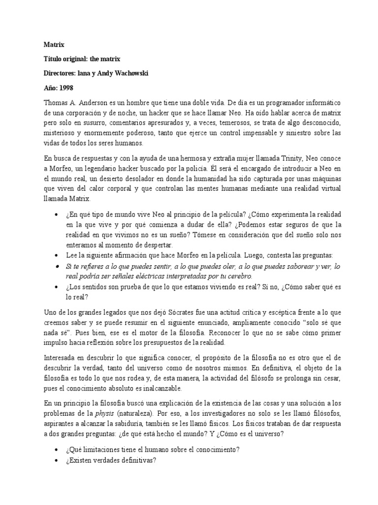 Matrix | PDF | Conocimiento | Metafísica