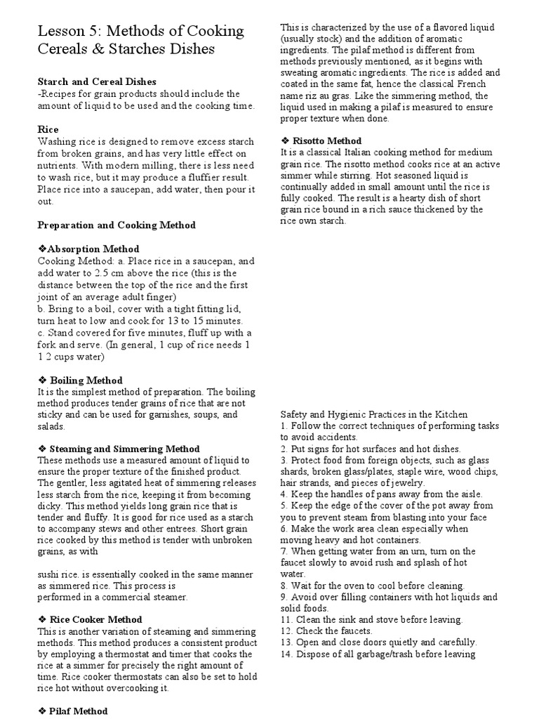 Lesson 5 TLE PDF Rice Cooking