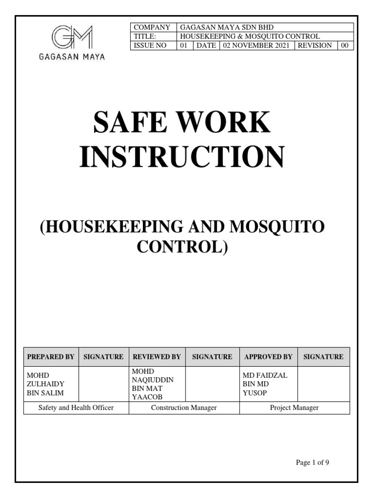 Housekeeping & Mosquito Control Guide | PDF | Occupational Safety And ...