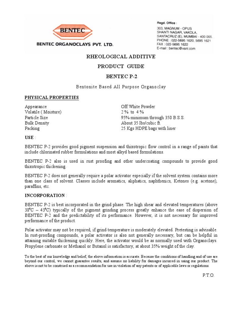 Bentec P-2 | PDF | Solvent | Paint