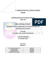 Disability Inclusion Policy in Higher Education