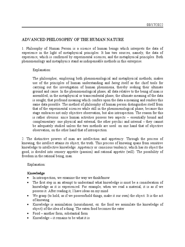 Philosophy of Human Nature Insights | PDF | Soul | Knowledge
