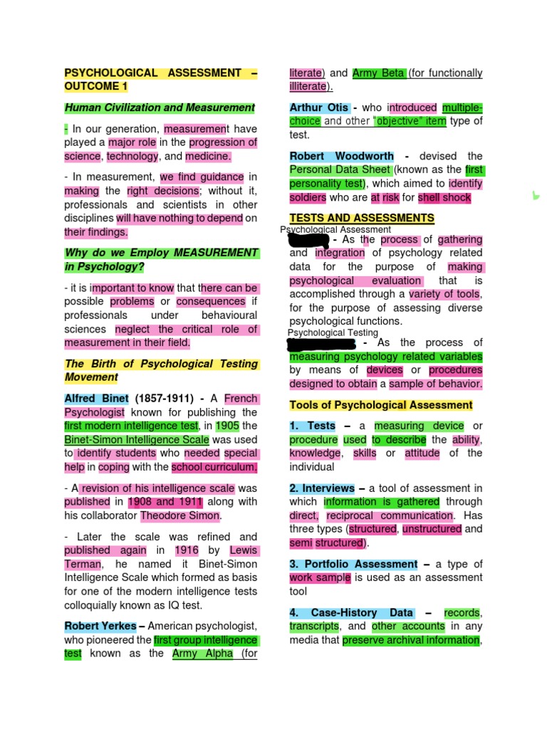 Overview of Psychological Assessment Tools | PDF | Level Of Measurement ...