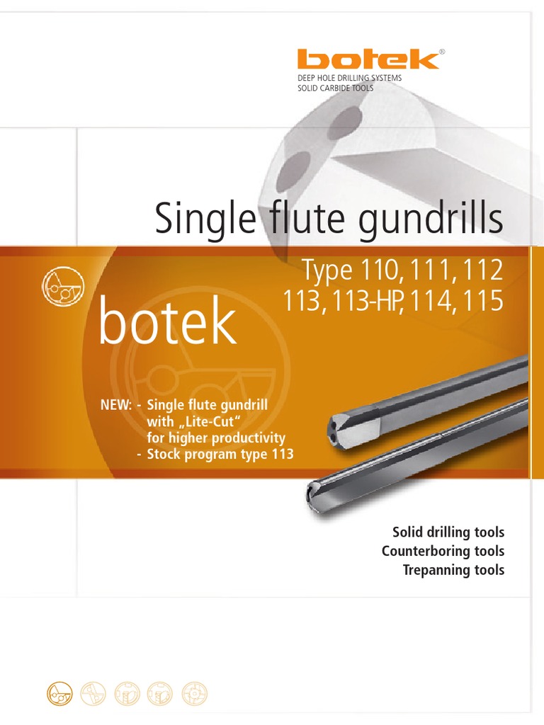 BOTEK Single Flute Gundrills Type 110 | PDF | Drilling | Drill