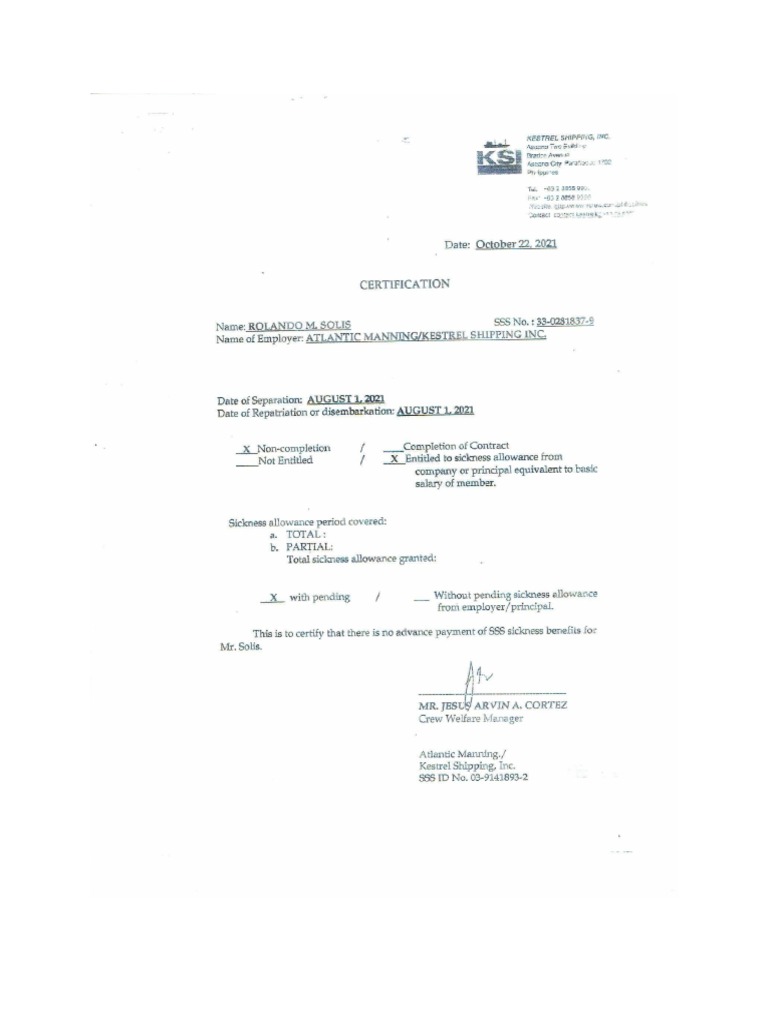 Certificate of Seperation | PDF