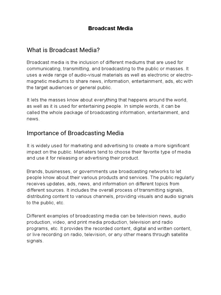 Broadcast Media Pdf Mass Media Broadcasting