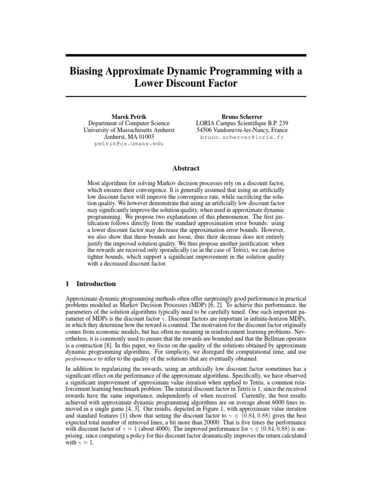 Biasing Approximate Dynamic Programming With A Lower Discount Factor ...