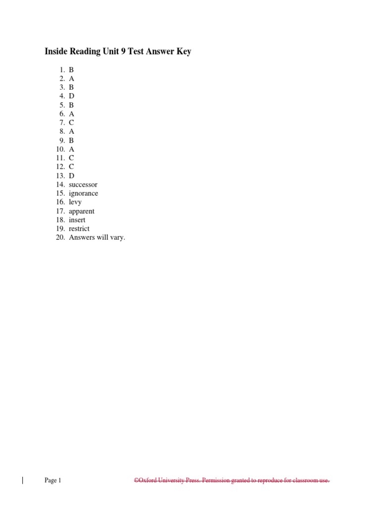 Inside Reading 2 Test Unit 9 Answer Key (WWW Languagecentre.ir) PDF