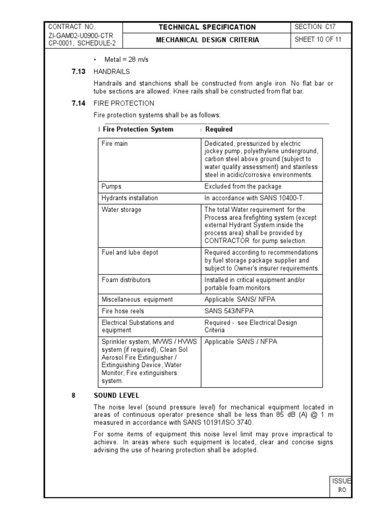 Mechanical design criteria for contract zi gam02 u0900 ctr fire