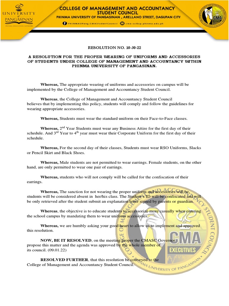 Resolution For Uniforms Final PDF Clothing Consumer Goods