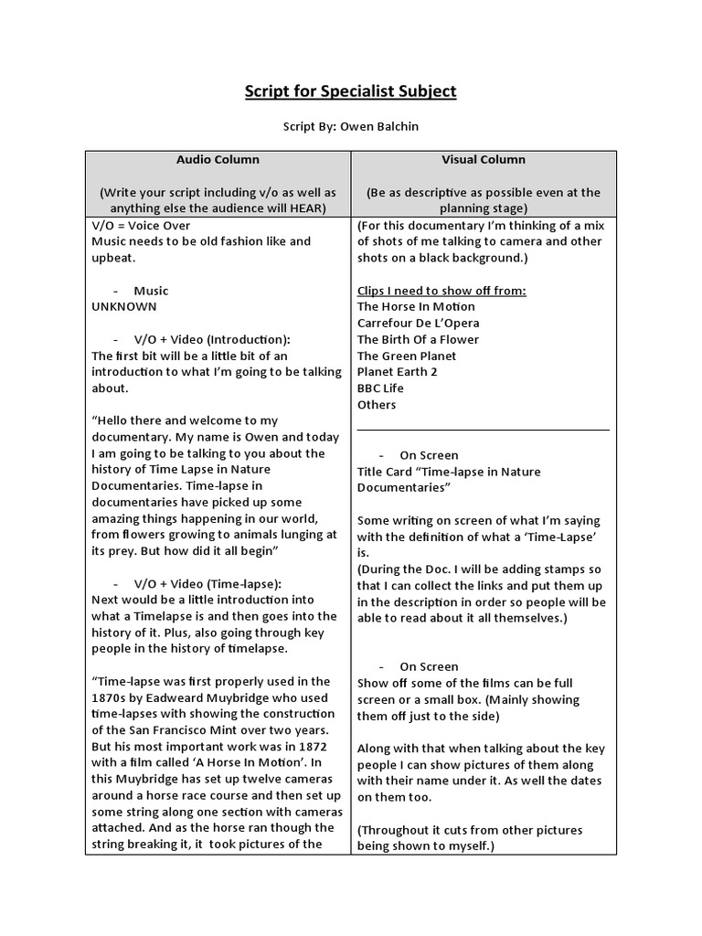 Script For Specialist Subject PDF