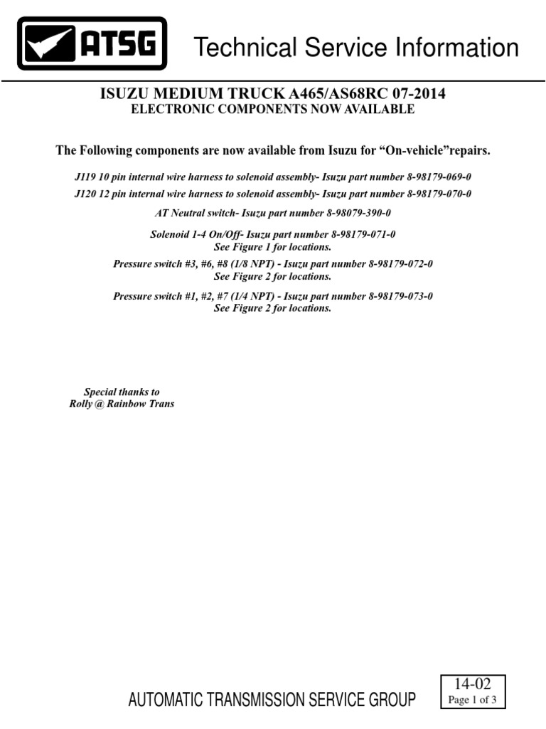 Technical service information isuzu medium truck a465 as68rc 07 2014