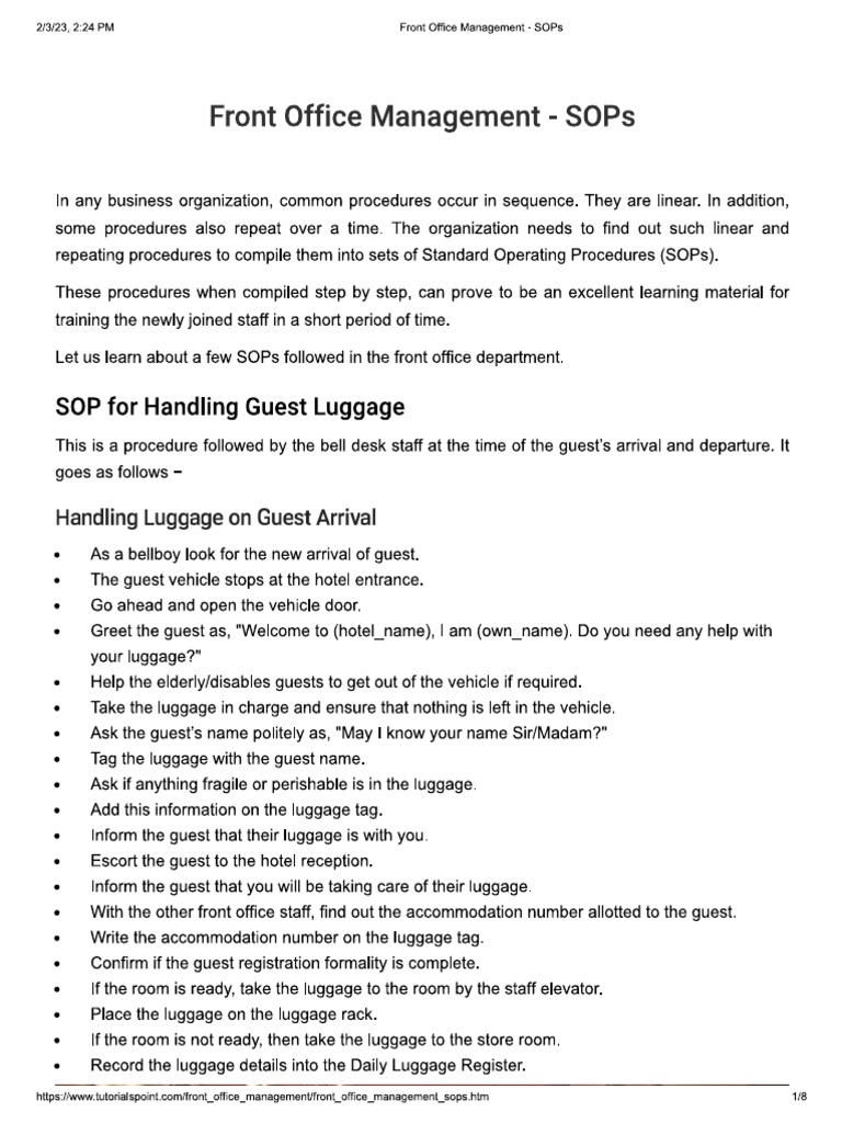 SOP Front Office PDF