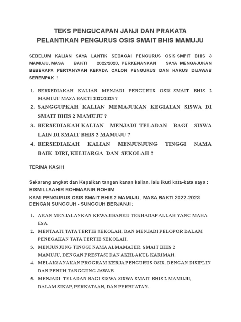 Teks Pengucapan Janji Dan Prakata PDF