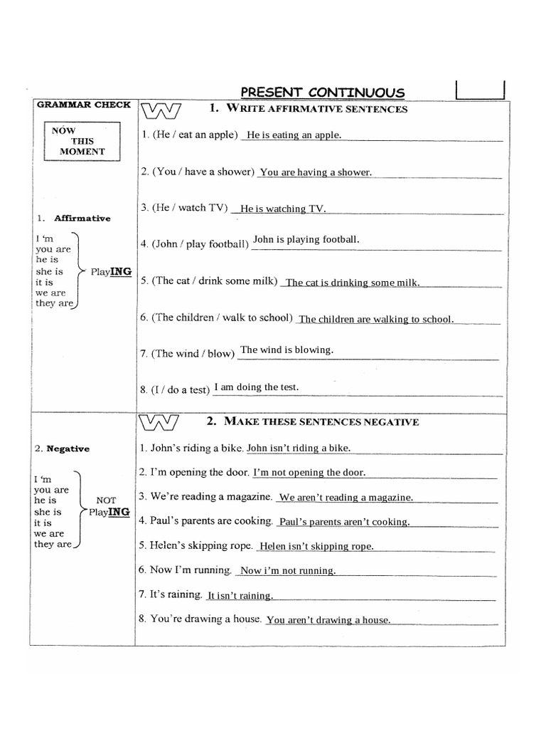 Ficha Ingles 6 Ano Present Continuous Solucoes | PDF