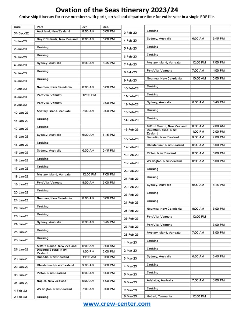 Ovation of The Seas Cruise Ship Itineraries 202324 Download Free PDF Alaska Ships