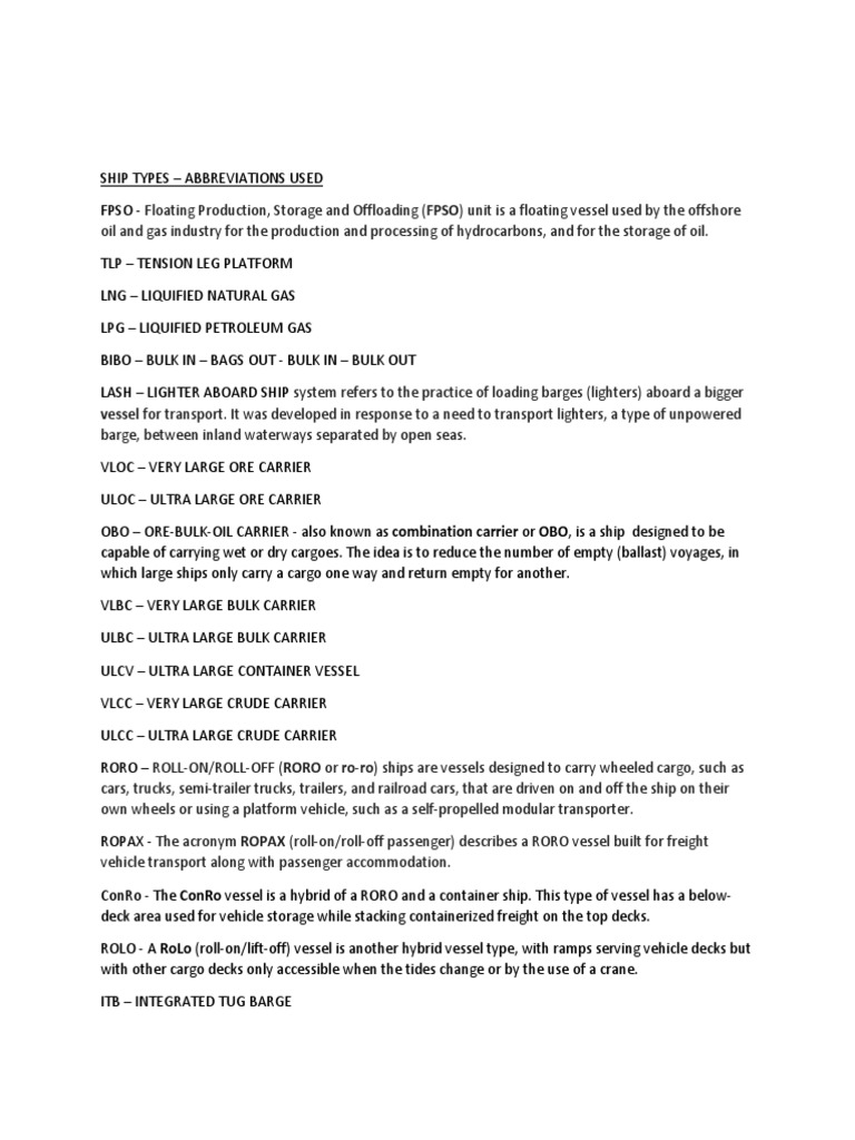 Ship Types Abbreviations Used PDF