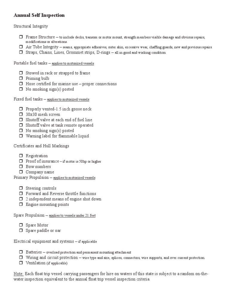 Annual Vessel Self Inspection Checklist | PDF