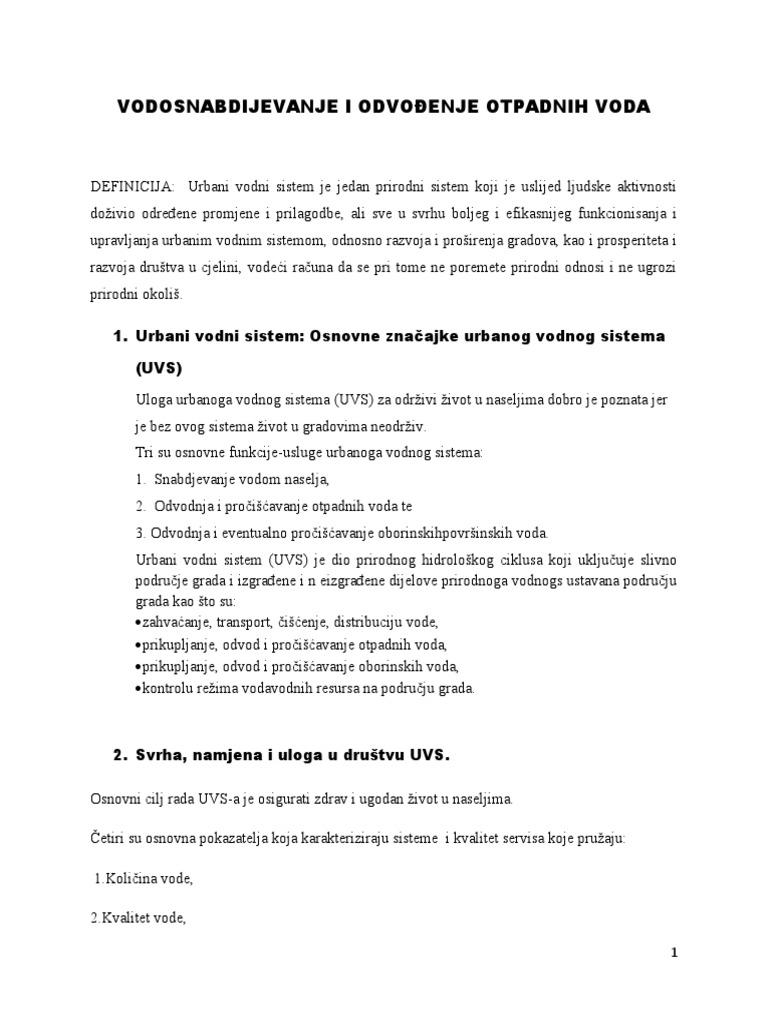 VODOSNABDIJEVANJE I ODVOĐENJE OTPADNIH VODA Test | PDF