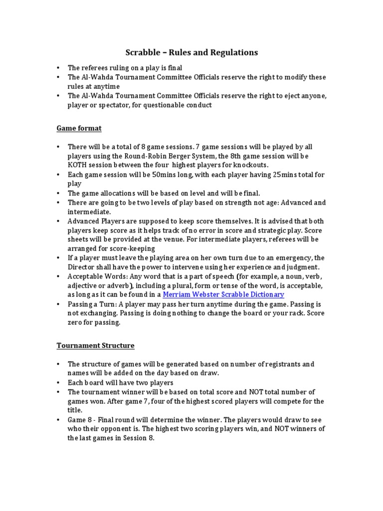 Ladies Scrabble Rules and Regulations 1 PDF Part Of Speech