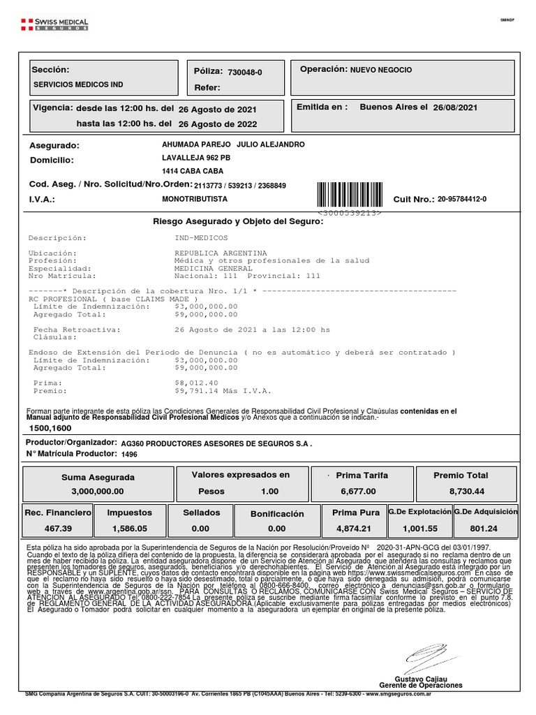 Poliza De Seguros Mala Praxis Pdf Seguro Economias