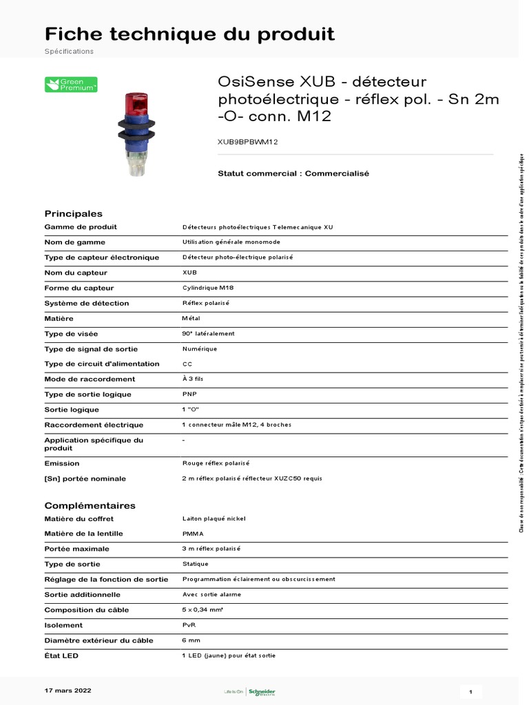 Photoelectric Sensors XU XUB9BPBWM12 PDF Appareil photographique