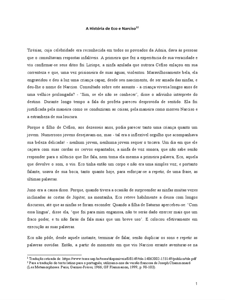 A História De Eco E Narciso Pdf Amor