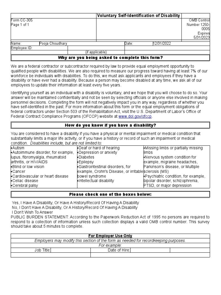 Disability Self-Identification Form Guide | PDF | Disability | Employment