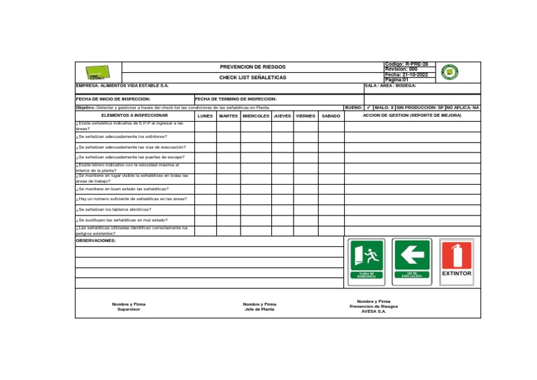 R-PRE-28 Check List Señaléticas | PDF