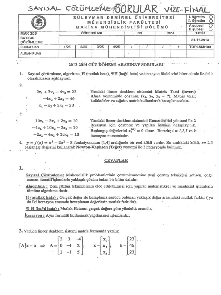 Sdu Sayisal Cozumleme Vize Final+ | PDF