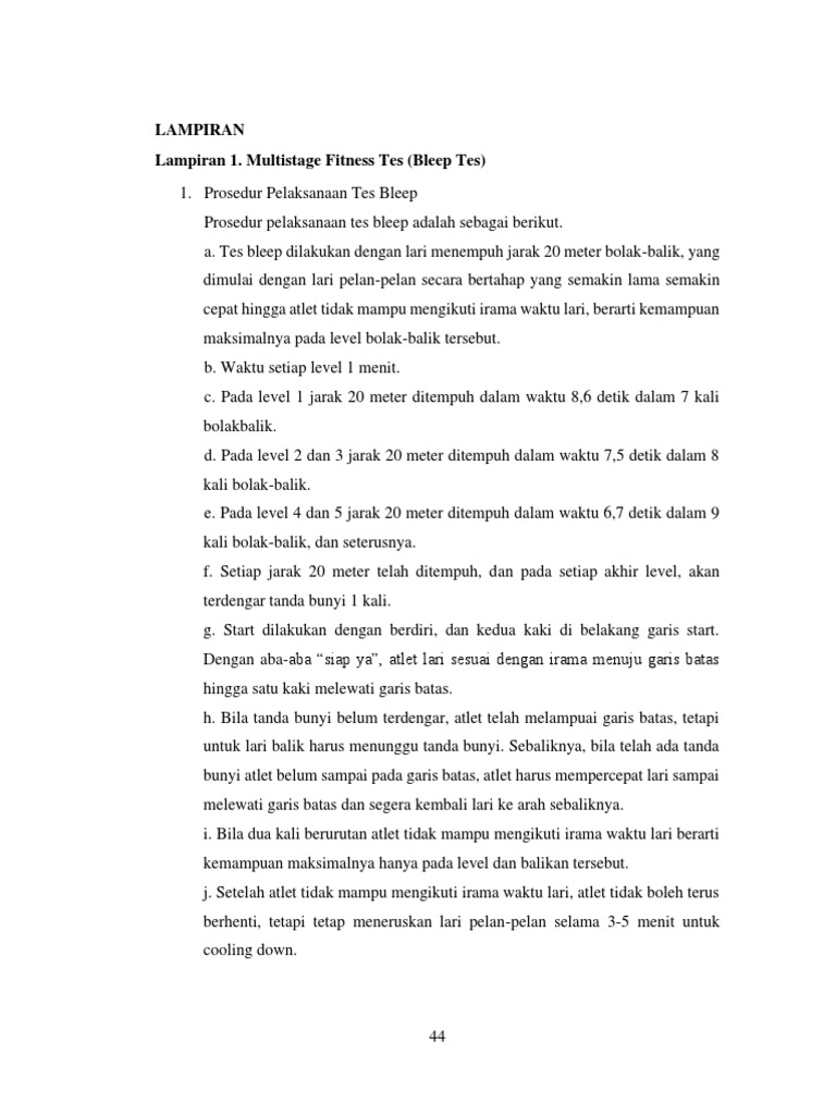 Prosedur dan Norma Beep Test Atlet | PDF