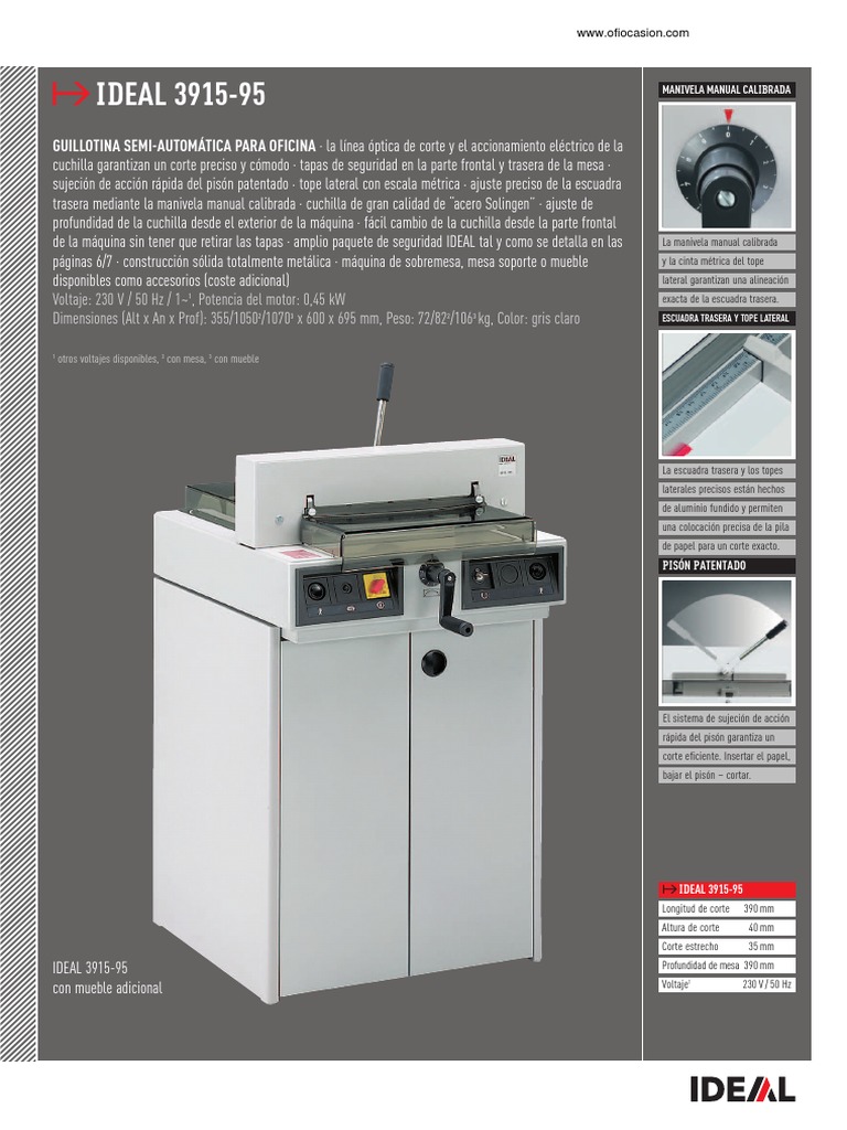 IDEAL 3915-95: GUILLOTINA SEMI-AUTOMÁTICA PARA OFICINA - La Línea ...