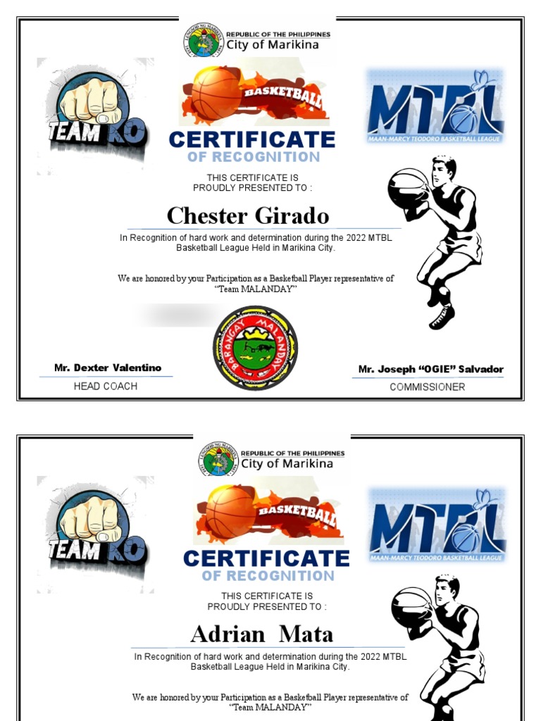 MTBL 2022 Coach Recognition Certificate | PDF